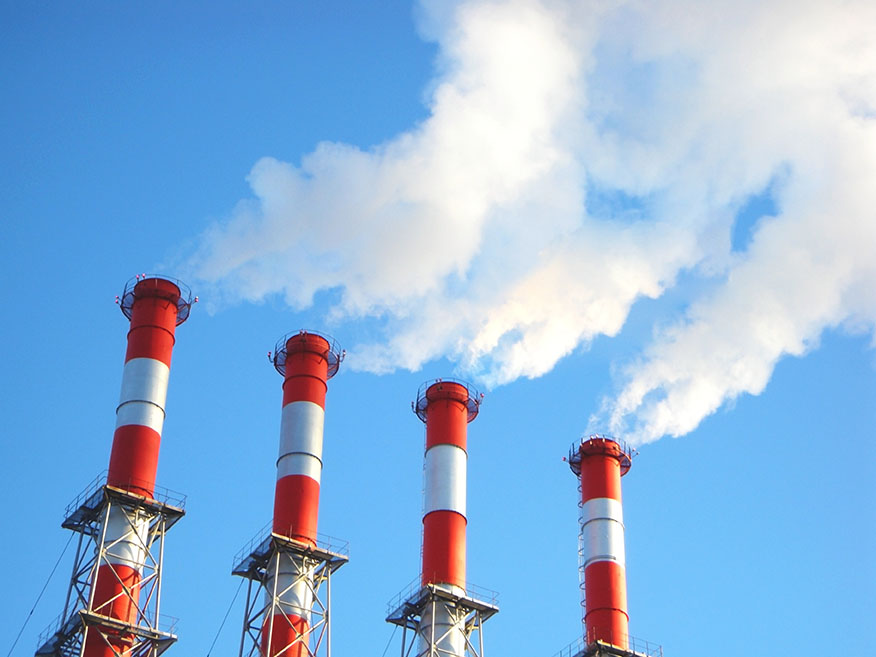 Red and white smoke stacks