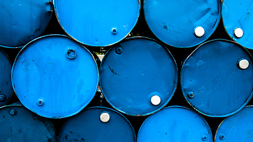 Blue barrels stacked