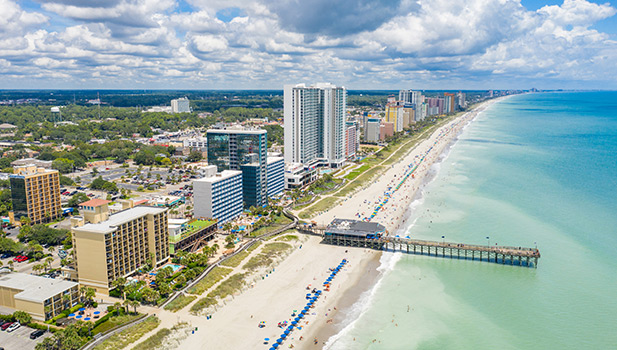 Myrtle Beach coastline and city skyline